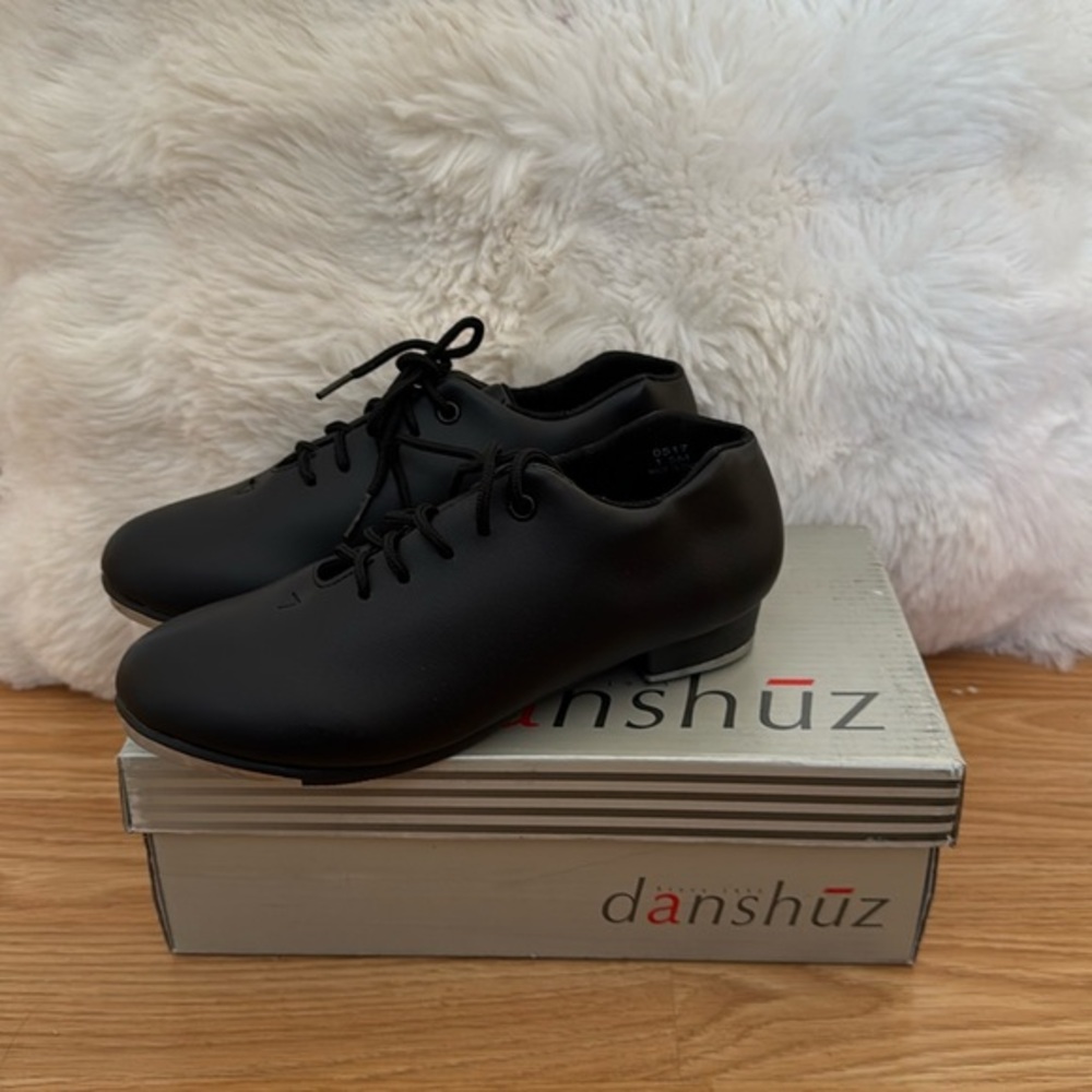 New without box kids black lace up tap shoes